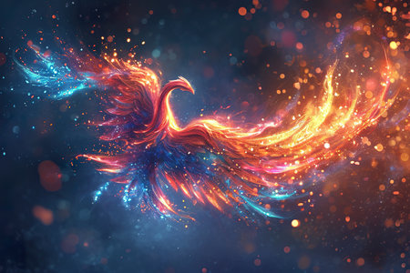 The outline of a phoenix, showcase interface cosmic background. generative aiの素材