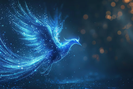 The outline of a blue phoenix, showcase interface cosmic background. generative aiの素材