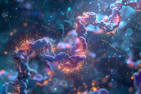 Molecules transcribing genetic information from DNA and translating it into functional proteins within the cell.の素材