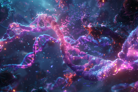 Molecules transcribing genetic information from DNA and translating it into functional proteins within the cell.の素材