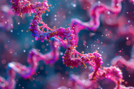Molecules transcribing genetic information from DNA and translating it into functional proteins within the cell.の素材