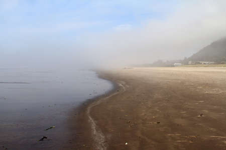 A scenic foggy beach along the coast of Oregon State.の写真素材