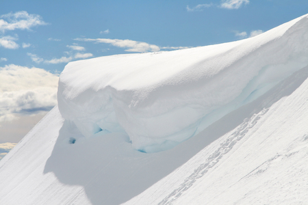 A big snow overhang located near Paradise at Mt. Rainier National Park in Washington State.の写真素材