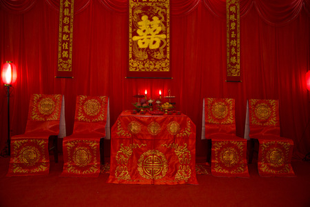 Decoration of chinese traditional wedding banquetの写真素材