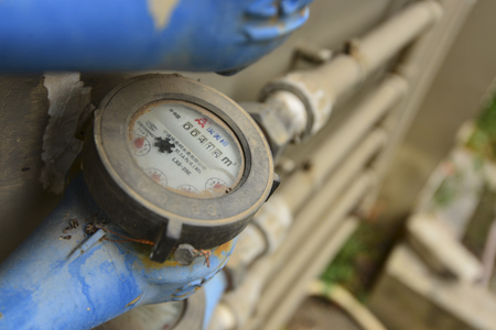 Water meters with water pipeのeditorial素材