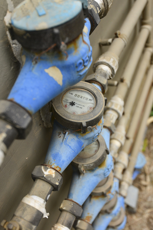 Water meters with water pipeのeditorial素材