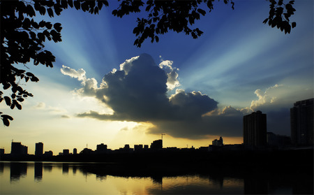 Backlit Highrise Buildingの写真素材