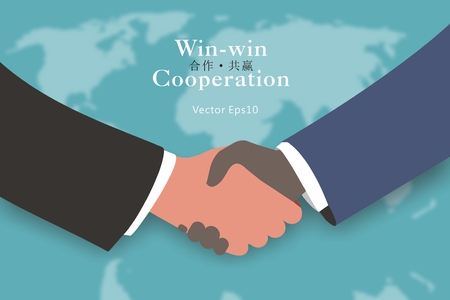 Cooperation and win-win concept and virtual fuzzy world map backgroundのイラスト素材