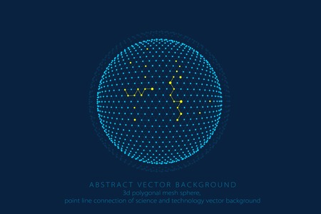 Point line link 3D polygon mesh sphere, the point line connection abstract science and technology backgroundのイラスト素材