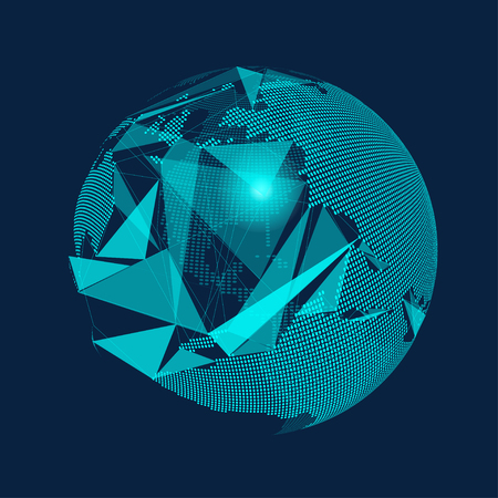 A sphere consisting of dots, lines, and planes; abstract vectors of scienceのイラスト素材