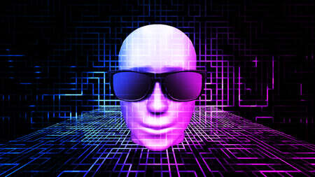 3D rendering AI human face on the circuit board space, artificial intelligence concept.
