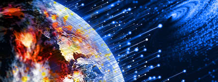 Signal rays on earth, global world network internet concept.