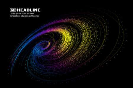 Colorful spiral particles and lines, communication technology technology background.