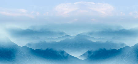 Chinese ink wash style sunset mountain scenery background