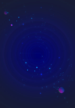 Dark blue dotted cosmic starry sky and twisted vortex technological sense backgroundのイラスト素材