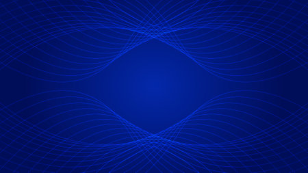 Blue vector symmetrical wavy lines abstract background.のイラスト素材