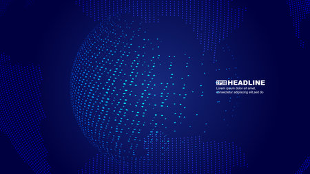 Dotted spheres and pixels, internet technology big data background.のイラスト素材