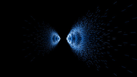 Internet technology background of luminous particles colliding with each other at high speed