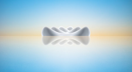 Modern abstract buildings and reflections on the lake, with clean and bright sky background.の写真素材