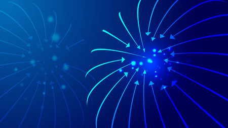 glowing lines with arrows gather internet technology sense backgroundのイラスト素材