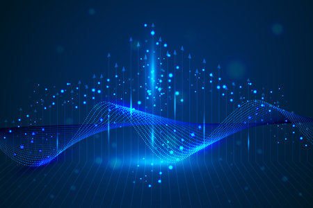 Arrow straight line penetrates the particle trajectory technology speed backgroundのイラスト素材