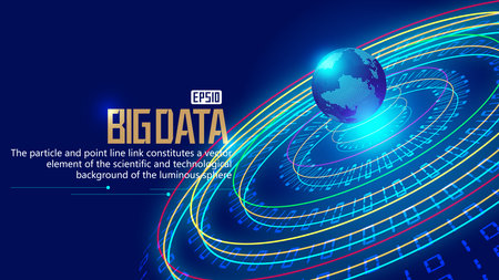 Cosmic starry sky, 3D digital earth, 01 number, luminous aperture composition world network big data abstract backgroundのイラスト素材
