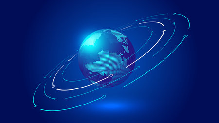 Dot line link, global technology internet network technology vector background constructed by digital earthのイラスト素材