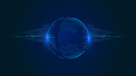 Abstract technology background with world map and network connection. Vector illustration.のイラスト素材