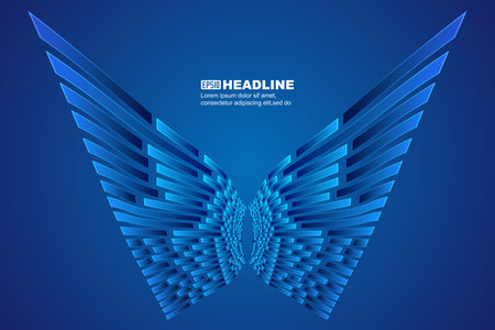 Vector illustration of wings on blue background. Design element for flyer, brochure, leaflet, poster.のイラスト素材