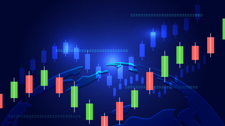 Stock market or forex trading graph and candlestick chart suitable for financial investment concept. Economy trends background for business idea and all art work design.のイラスト素材