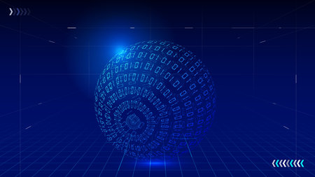 Abstract digital globe with binary code on blue background. Vector illustration.のイラスト素材