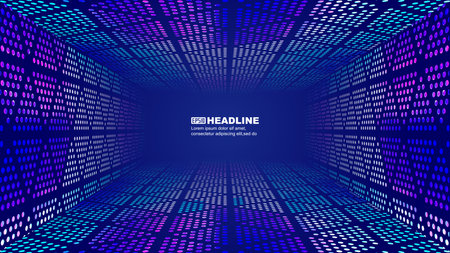 LED screen pixel points extend tunnel spatial sense technology background. Abstract vector background. Futuristic technology. Elegant background for business tech presentations.のイラスト素材