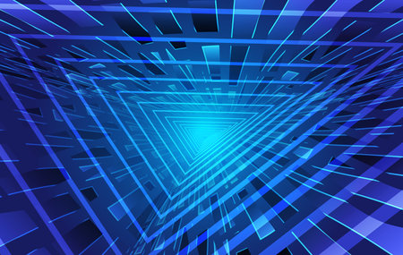 Triangular lines and polygons extend the futuristic spatial sense background. Abstract blue technology background. Vector illustration for your design. EPS10のイラスト素材