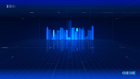 Abstract background with city skyscrapers. Futuristic vector illustration.のイラスト素材