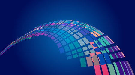 Colorful square curved dynamic neon technology sense space background. Abstract background with color rectangles. Vector illustration for your design.のイラスト素材