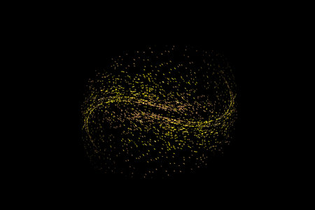 Abstract technology background. Big data visualization. Gold particles converge on a black background.の写真素材