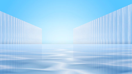 illustration of abstract blue background with white lines and water surface.