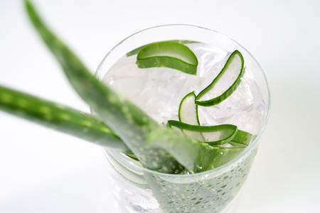 Macro of a refreshing drink to the real aloe. Concept of beauty cream derived from Aloe, a natural medicine and care for the body, two to its therapeutic properties, facelift, rejuvenationの写真素材