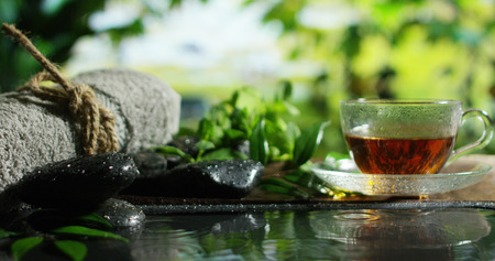 Framing of a SPA, a wellness center, to relax and be comfortable, with hot tub, spa, massages, a perfumed atmosphere. Concept: health, care of your body, relaxationの写真素材