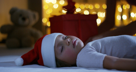 happy little girl, at Christmas, in the new year festivities.の写真素材