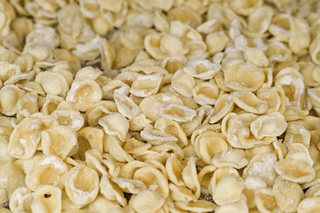 Composition of fresh homemade pasta made with egg and flour. Concept of italianness, food, tradition and gourmet cateringの写真素材