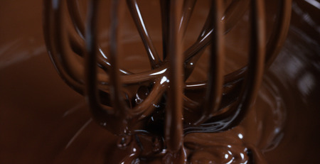 of hot chocolate drop failing with whipping sauce in a restaurant kitchenの写真素材