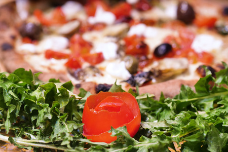 Italian gastronomy. Concept of: pizza, Italian tradition, Naples, Mediterranean flavorsの写真素材