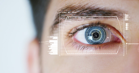 human being futuristic vision, vision and control and protection of persons, control and security in the accesses.Concept of: dna system, scientific technology and science.の写真素材