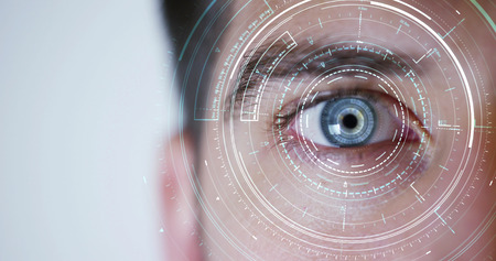 human being futuristic vision, vision and control and protection of persons, control and security in the accesses.Concept of: dna system, scientific technology and science.の写真素材
