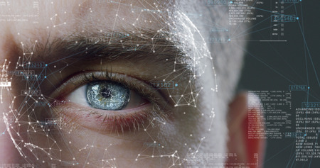 human being futuristic vision, vision and control and protection of persons, control and security in the accesses.Concept of: dna system, scientific technology and science.の写真素材