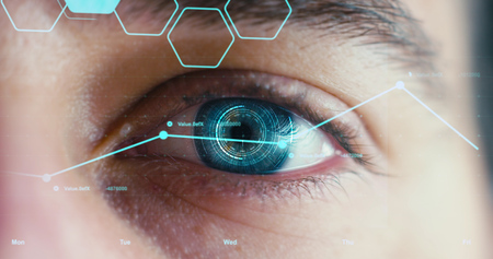 human being futuristic vision, vision and control and protection of persons, control and security in the accesses.Concept of: dna system, scientific technology and science.の写真素材