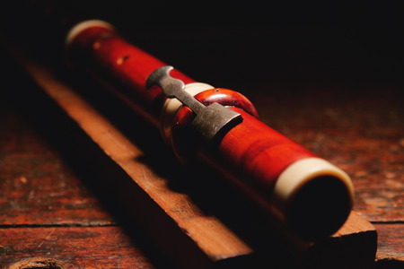 Composition of tools that a craftsman uses to build sweet flutes and crosspieces, made exclusively by hand and precious wood or ivory, in his own laboratory. Concept of: music, traditionの写真素材
