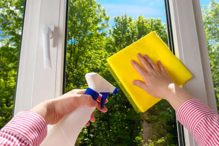 open plastic vinyl window on a background blue sky