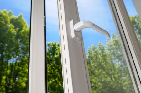 open plastic vinyl window on a background blue sky